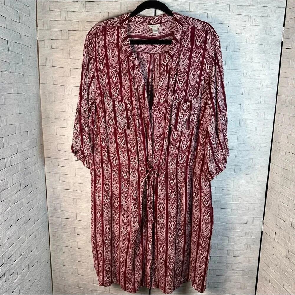Cato Maroon and White Patterned Midi Dress